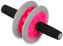 Ролик гимнастический 2 колеса INDIGO (ролик для пресса) Серо-розовый